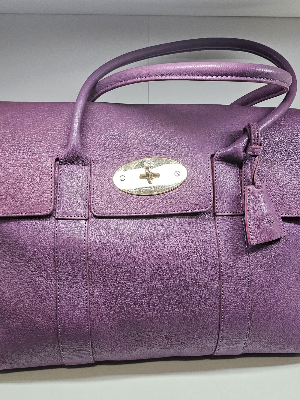 Mulberry Bayswater Purple Leather Tote with Gold Turn-Lock